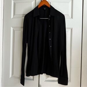 COS Black Soft Jersey Button Down Shirt Top Blouse Size M
